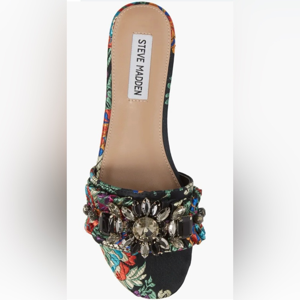 Steve Madden Floral Embellished Mules - Black and Multicolor